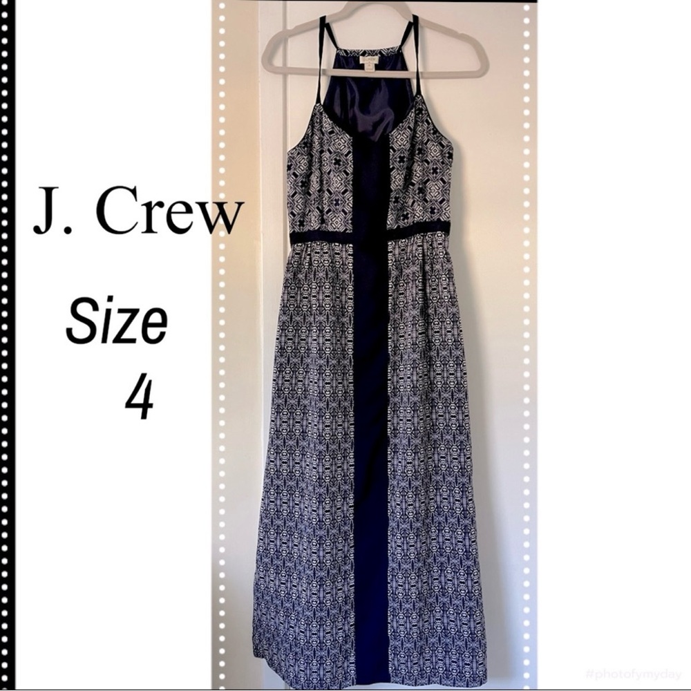 J. Crew Navy and White Geometric Dress